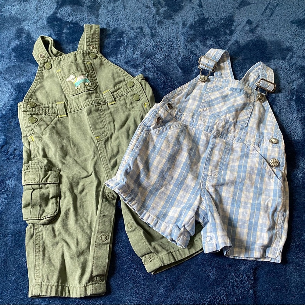 Kids Overalls Set - Green and Blue Plaid